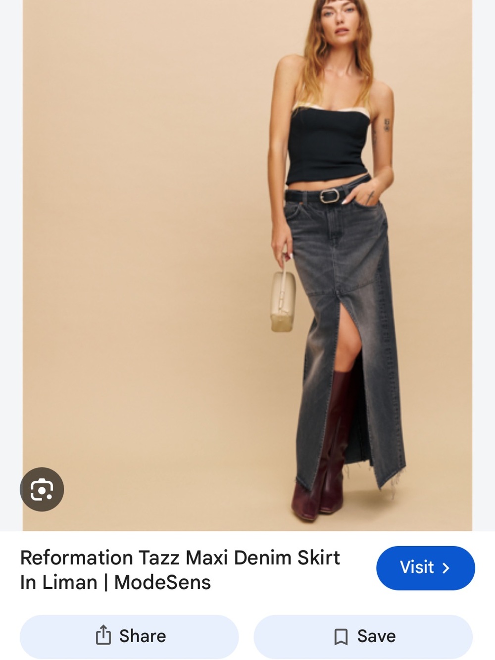 Reformation Maxi Denim Skirt in Washed Black with Front Slit size 27